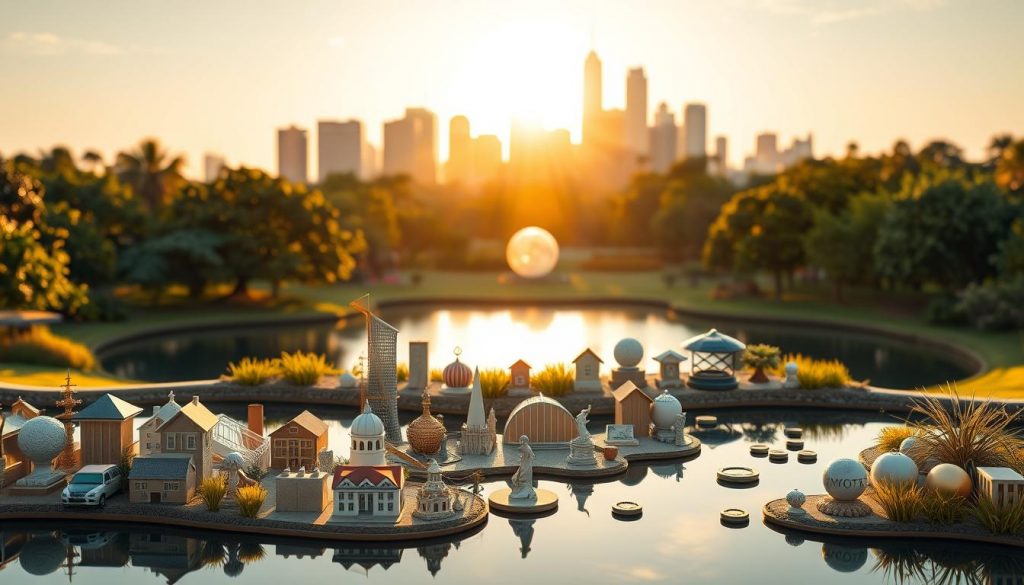 A serene and inviting financial landscape, bathed in warm golden light. In the foreground, a meticulously crafted portfolio showcases a diverse array of high-yield investment options, each represented by a sculpted icon - stocks, bonds, real estate, and more. The middle ground features a tranquil pond, its mirror-like surface reflecting the vibrant colors of the investments. In the background, a towering skyline of modern skyscrapers and lush greenery symbolizes the growth and stability of these reliable assets. The overall atmosphere conveys a sense of security, prosperity, and the promise of a steady stream of passive income. A serene and inviting financial landscape, bathed in warm golden light. In the foreground, a meticulously crafted portfolio showcases a diverse array of high-yield investment options, each represented by a sculpted icon - stocks, bonds, real estate, and more. The middle ground features a tranquil pond, its mirror-like surface reflecting the vibrant colors of the investments. In the background, a towering skyline of modern skyscrapers and lush greenery symbolizes the growth and stability of these reliable assets. The overall atmosphere conveys a sense of security, prosperity, and the promise of a steady stream of passive income.